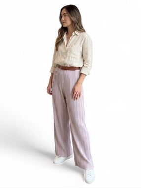 ZARA Light Tan Plissé High Waisted Wide Leg Pleated Pants M